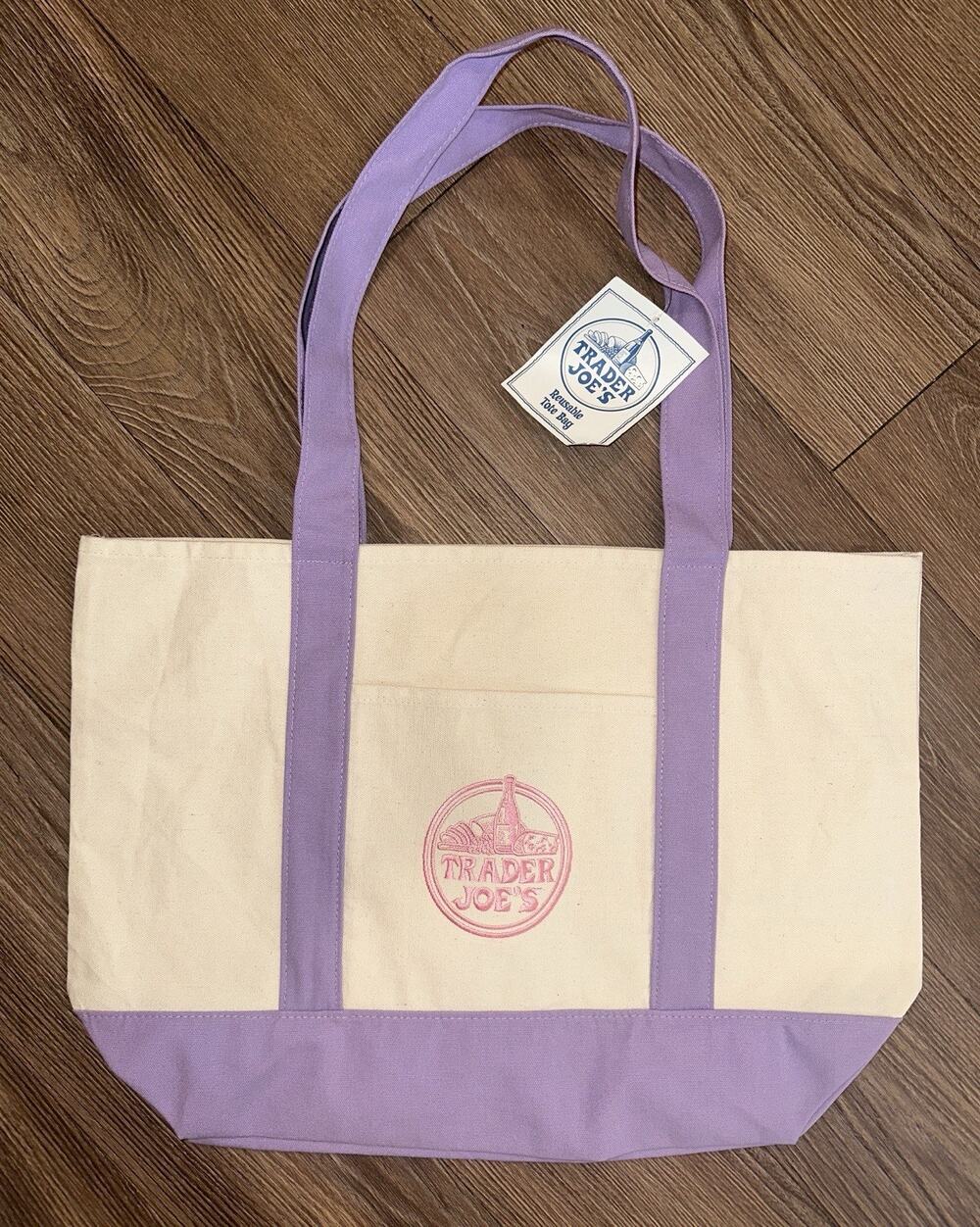 Trader Joe's LARGE Canvas Tote bag NEW with tag in Lavender Purple